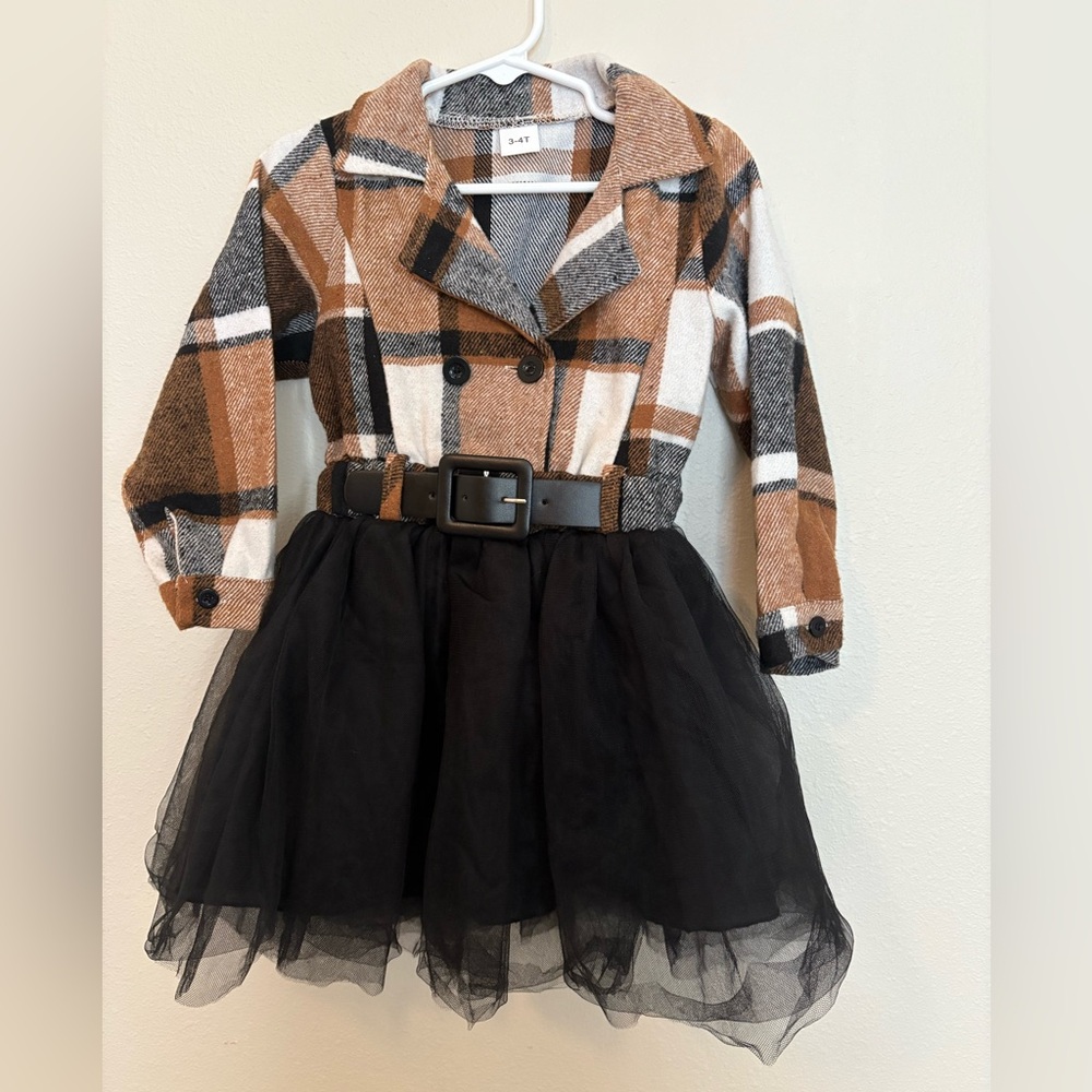 🖤🤎Buffalo Plaid Tutu Dress with Black Tulle Skirt